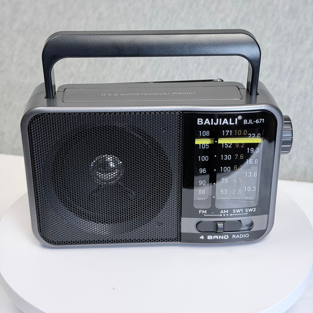 BAIJIALI BJL-671 Portable 4 Band Radio FM AM SW1 SW2 Rechargeable Grey Receiver